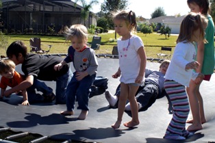 Kids on a trampoline